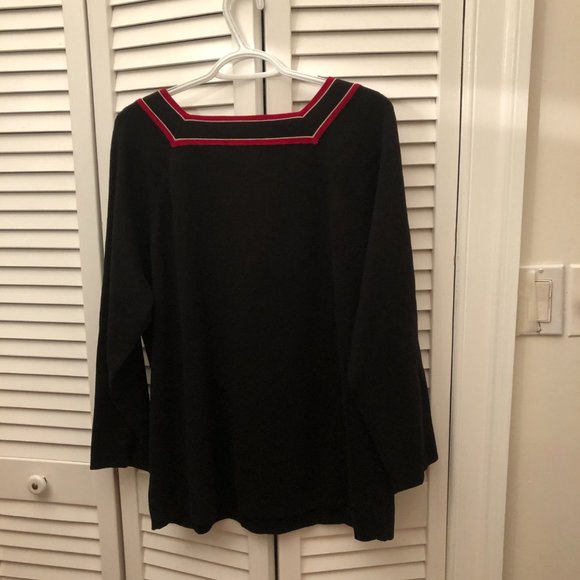 Emma James black and red long sleeve knit tshirt, size 2X - Picture 2 of 6